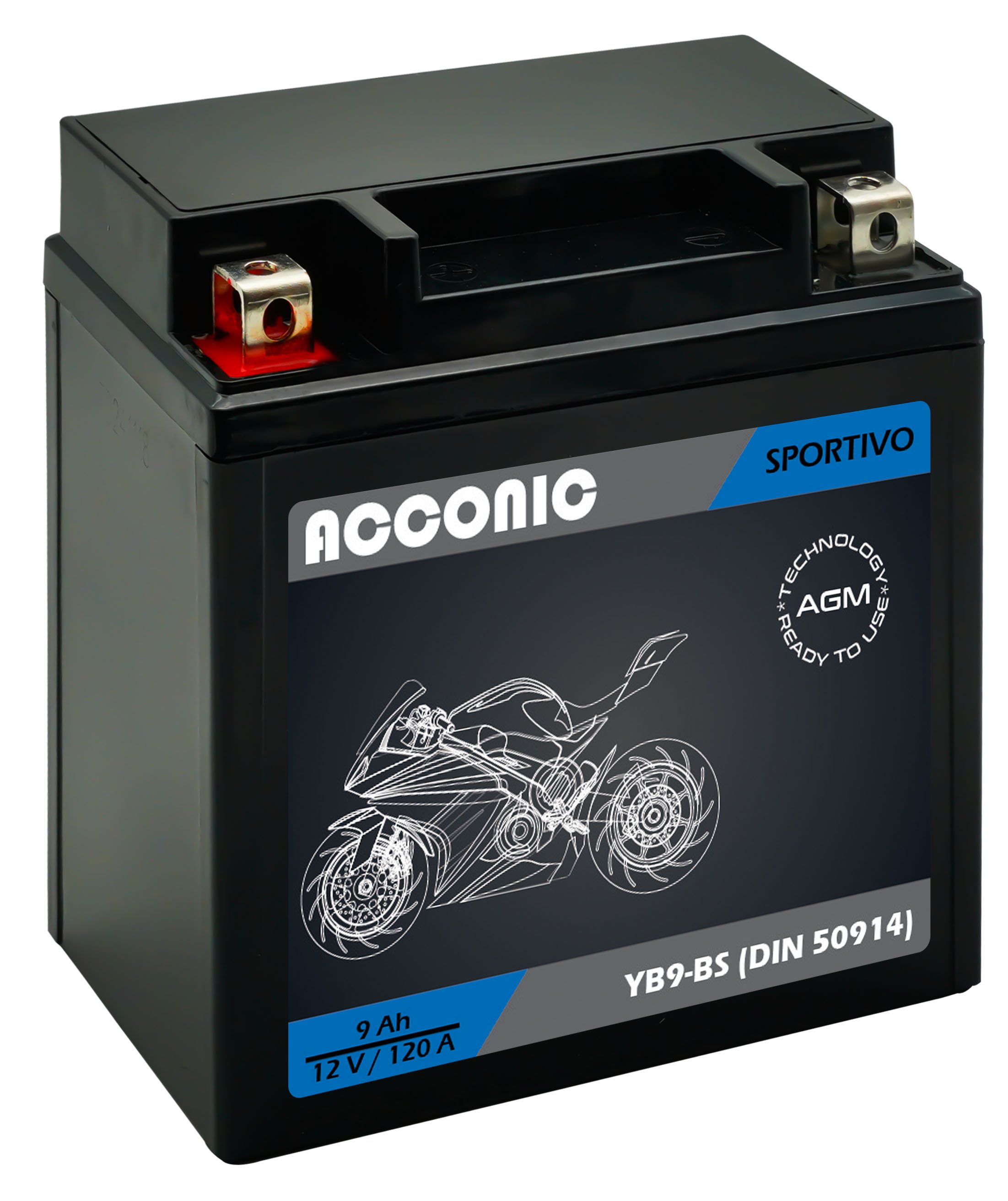 ACCONIC Sportivo AGM YB9-BS Motorradbatterie 9 Ah 12V (DIN 50914)